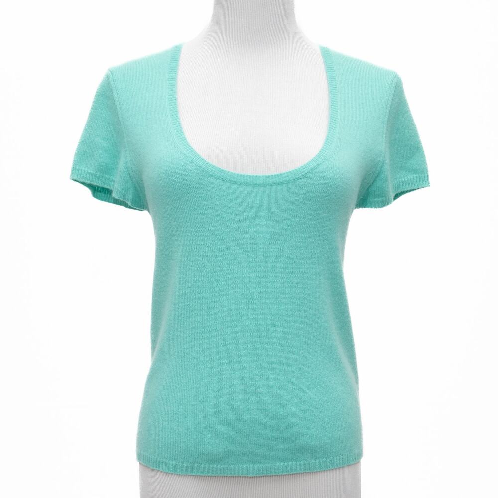 tseSAY Light Green Short Sleeve 100% Cashmere Scoop Neck Sweater Size Medium